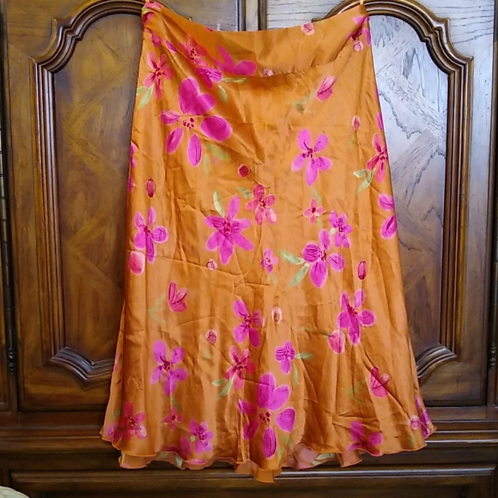 Jigsaw silk charmeuse flared skirt orange Size 12